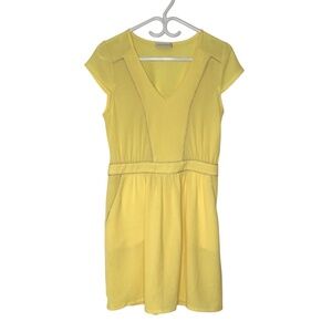 Bright Yellow V-Neck Dress Size M Cap Sleeve Summer Casual Fit & Flare